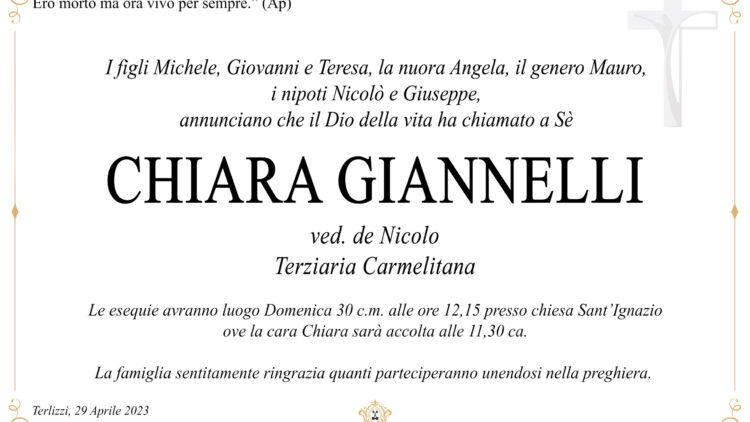 Chiara Giannelli ved. de Nicolo